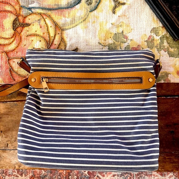 a new day Accessories - A New Day Striped Blue and Tan Crossbody Bag